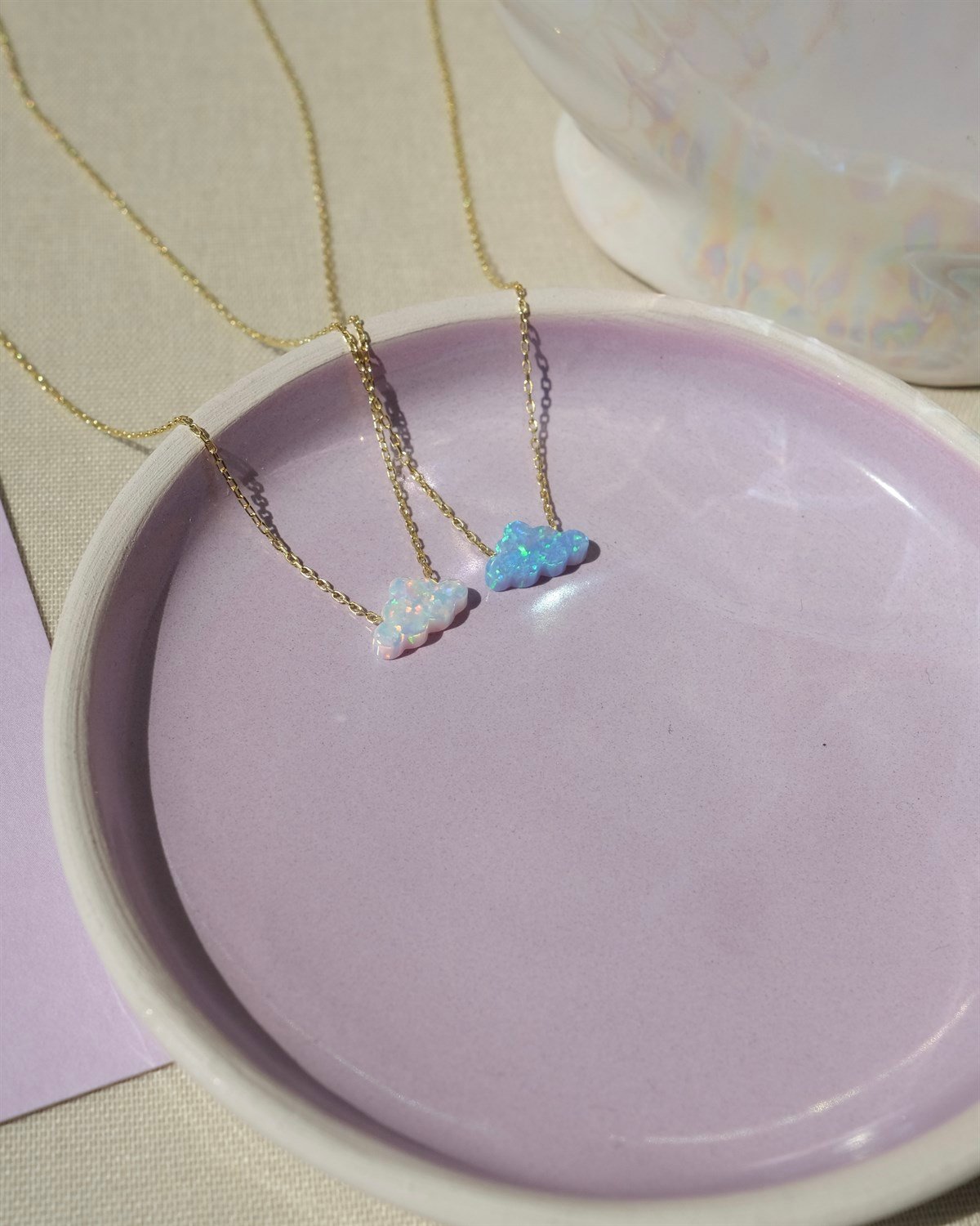 925 Gümüş Opal Taşlı Bulut Kolye - ( Mavi Opal & Beyaz Opal )