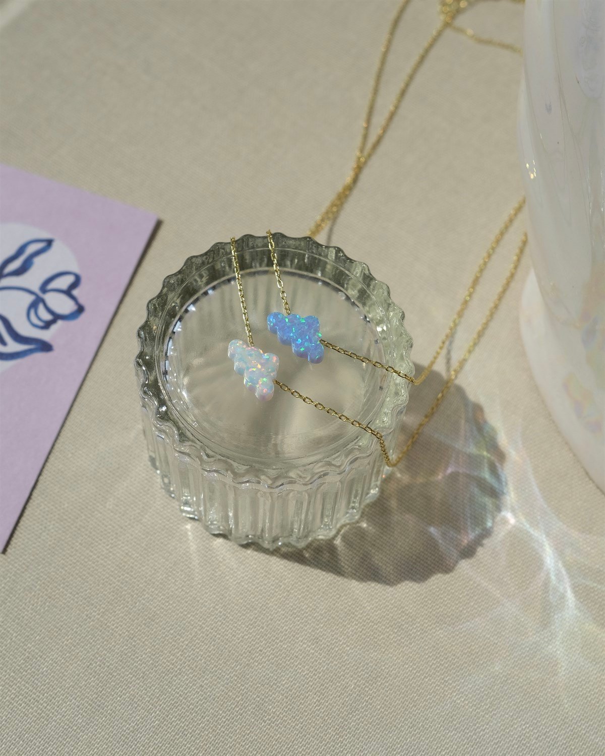 925 Gümüş Opal Taşlı Bulut Kolye - ( Mavi Opal & Beyaz Opal )