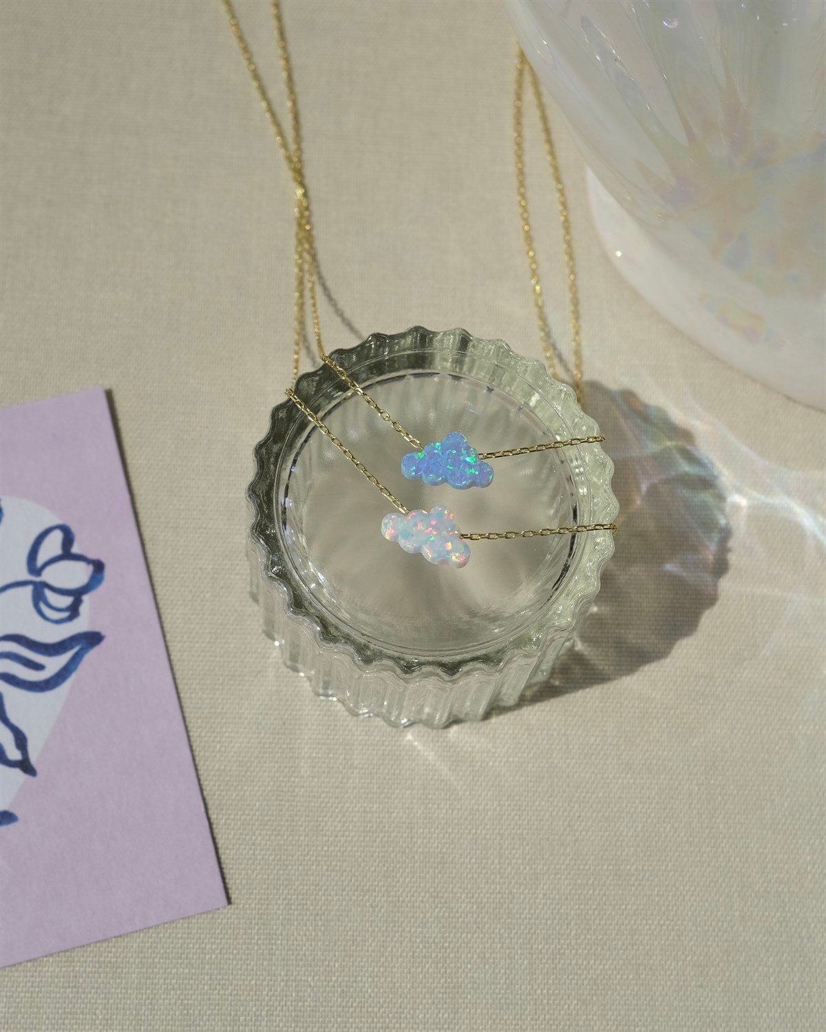 925 Gümüş Opal Taşlı Bulut Kolye - ( Mavi Opal & Beyaz Opal )