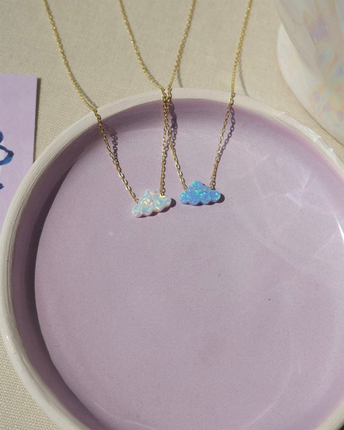 925 Gümüş Opal Taşlı Bulut Kolye - ( Mavi Opal & Beyaz Opal )