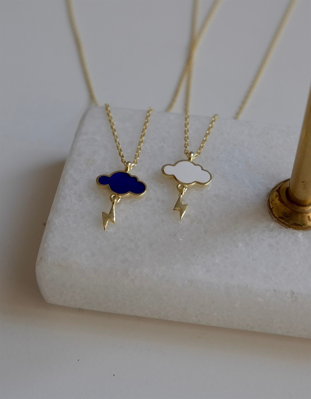 925 Gümüş Şimşekli Bulut Kolye - Mavi Mineli & Beyaz Mineli