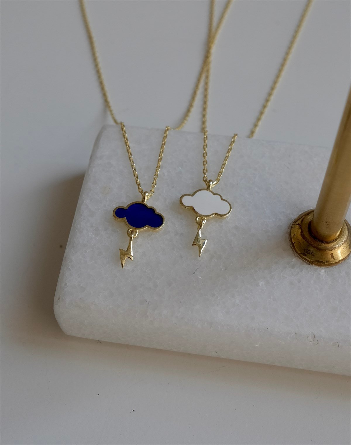 925 Gümüş Şimşekli Bulut Kolye - Mavi Mineli & Beyaz Mineli