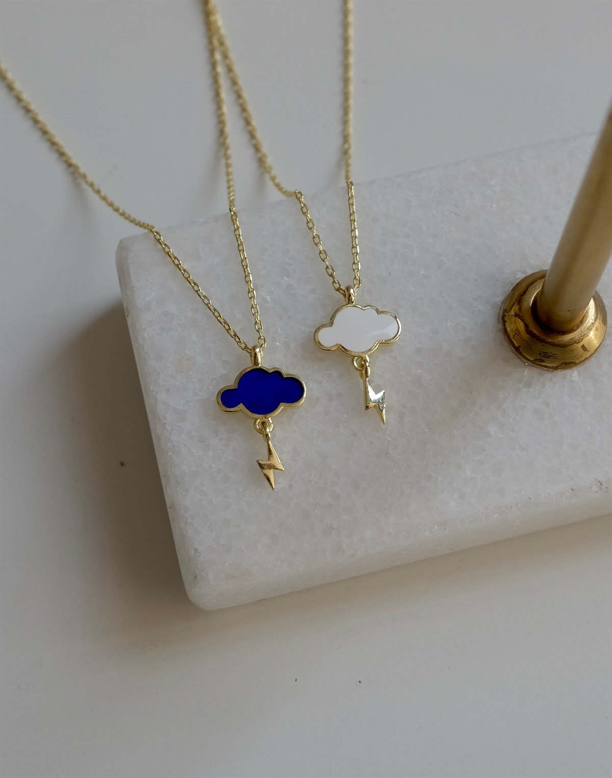 925 Gümüş Şimşekli Bulut Kolye - Mavi Mineli & Beyaz Mineli