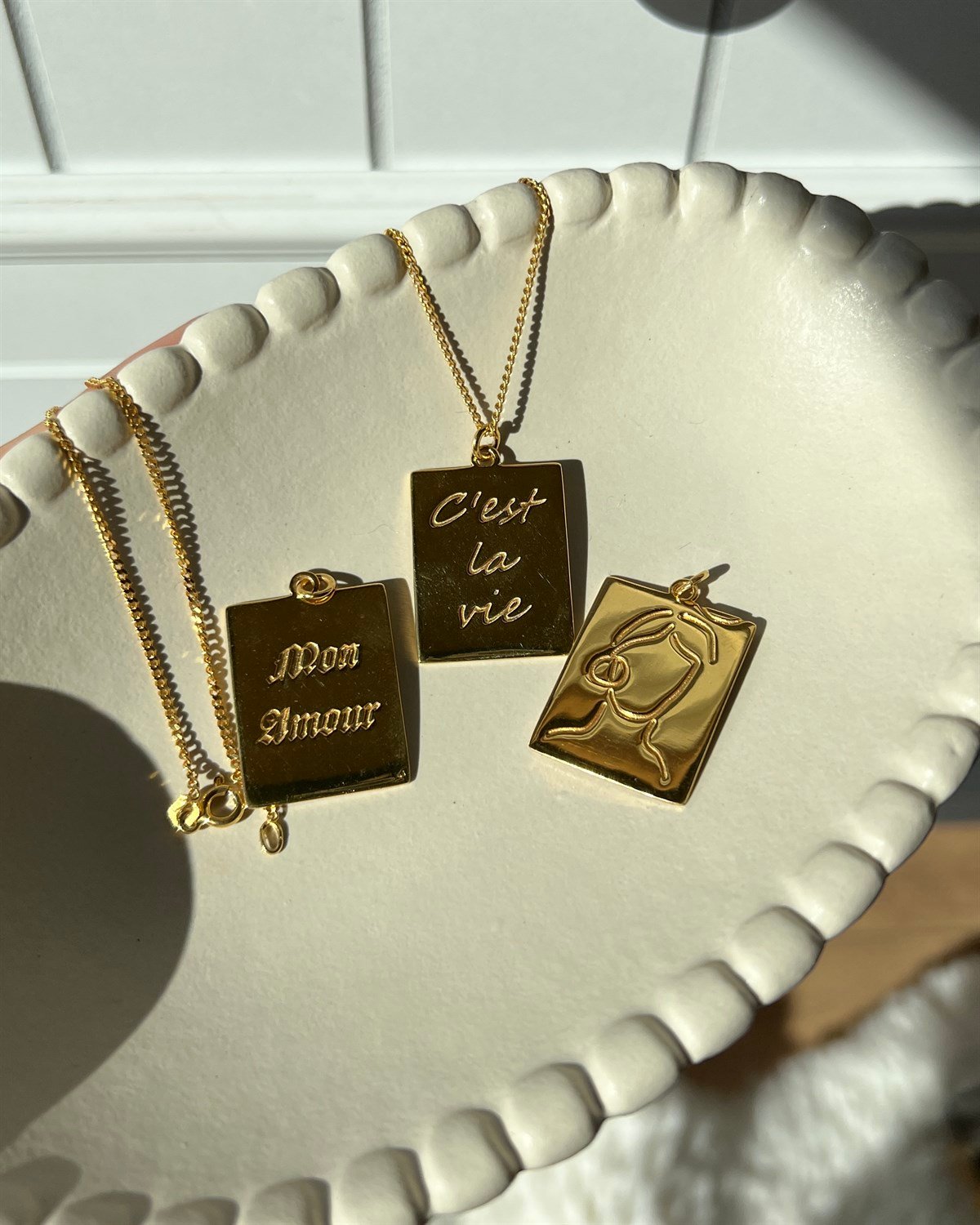 925 Gümüş Tabela Kolye - Lady Kolye & Mon Amour Kolye & C'est La Vie Kolye