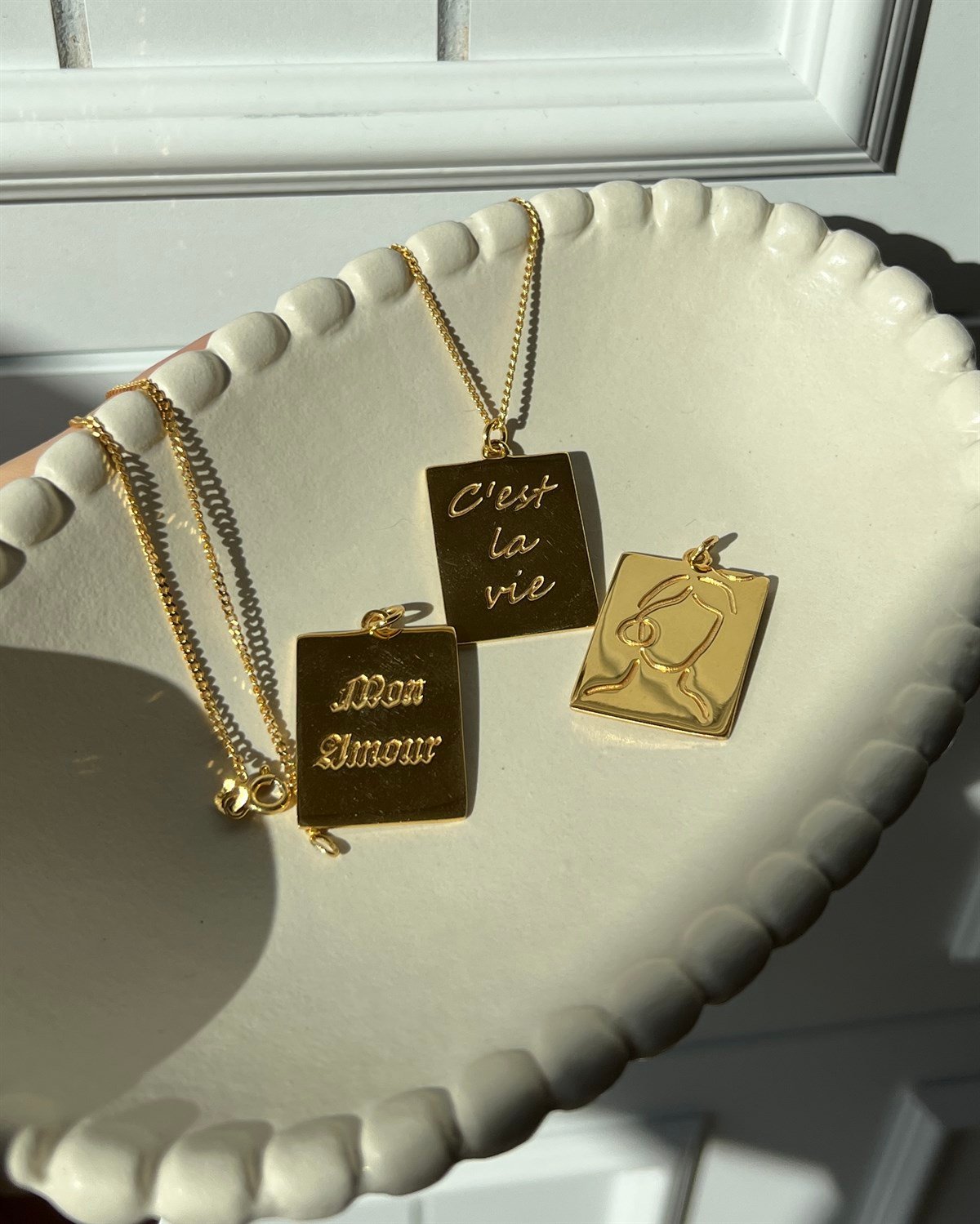 925 Gümüş Tabela Kolye - Lady Kolye & Mon Amour Kolye & C'est La Vie Kolye