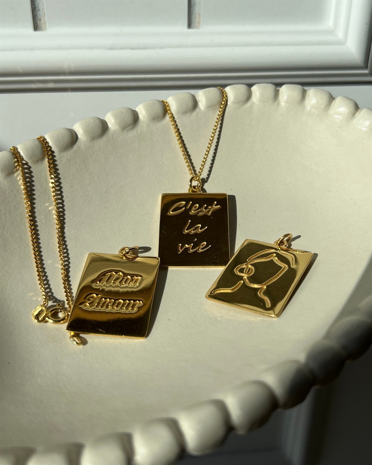 925 Gümüş Tabela Kolye - Lady Kolye & Mon Amour Kolye & C'est La Vie Kolye