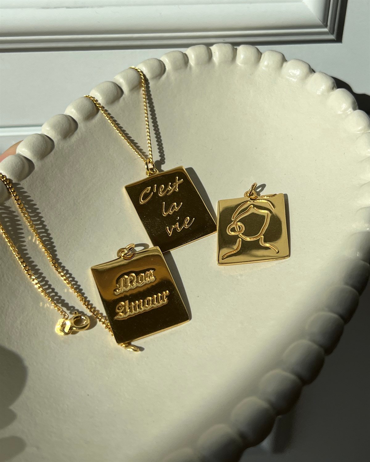 925 Gümüş Tabela Kolye - Lady Kolye & Mon Amour Kolye & C'est La Vie Kolye