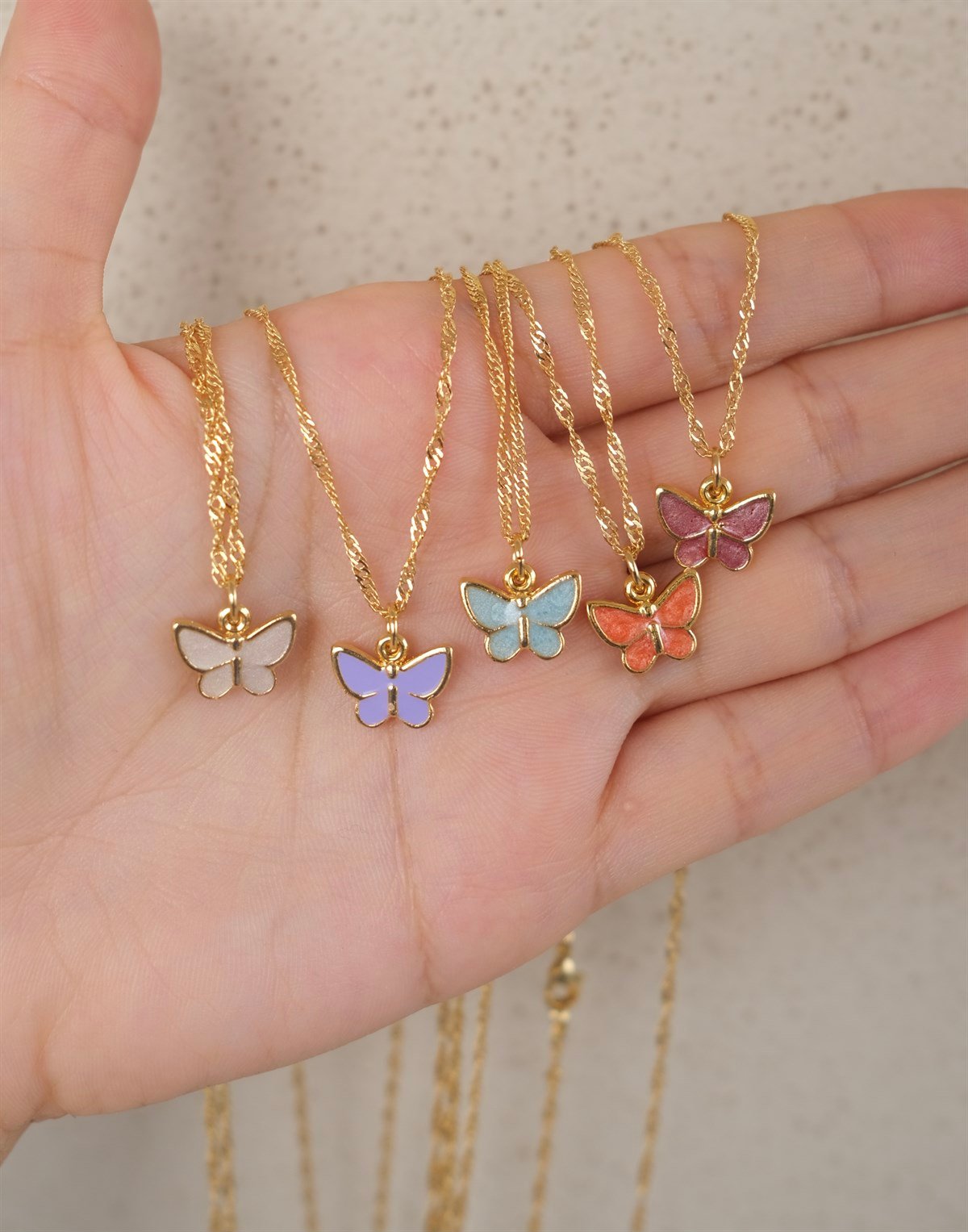 Kelebek Kolye - Mavi & Pembe & Turuncu