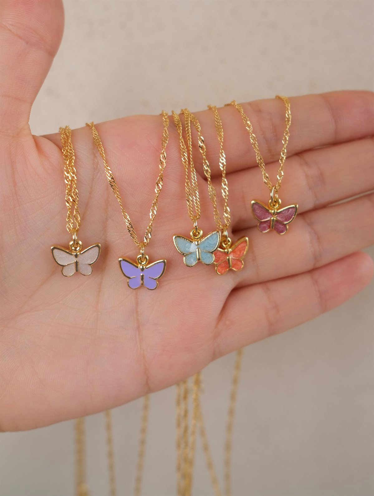 Kelebek Kolye - Mavi & Pembe & Turuncu