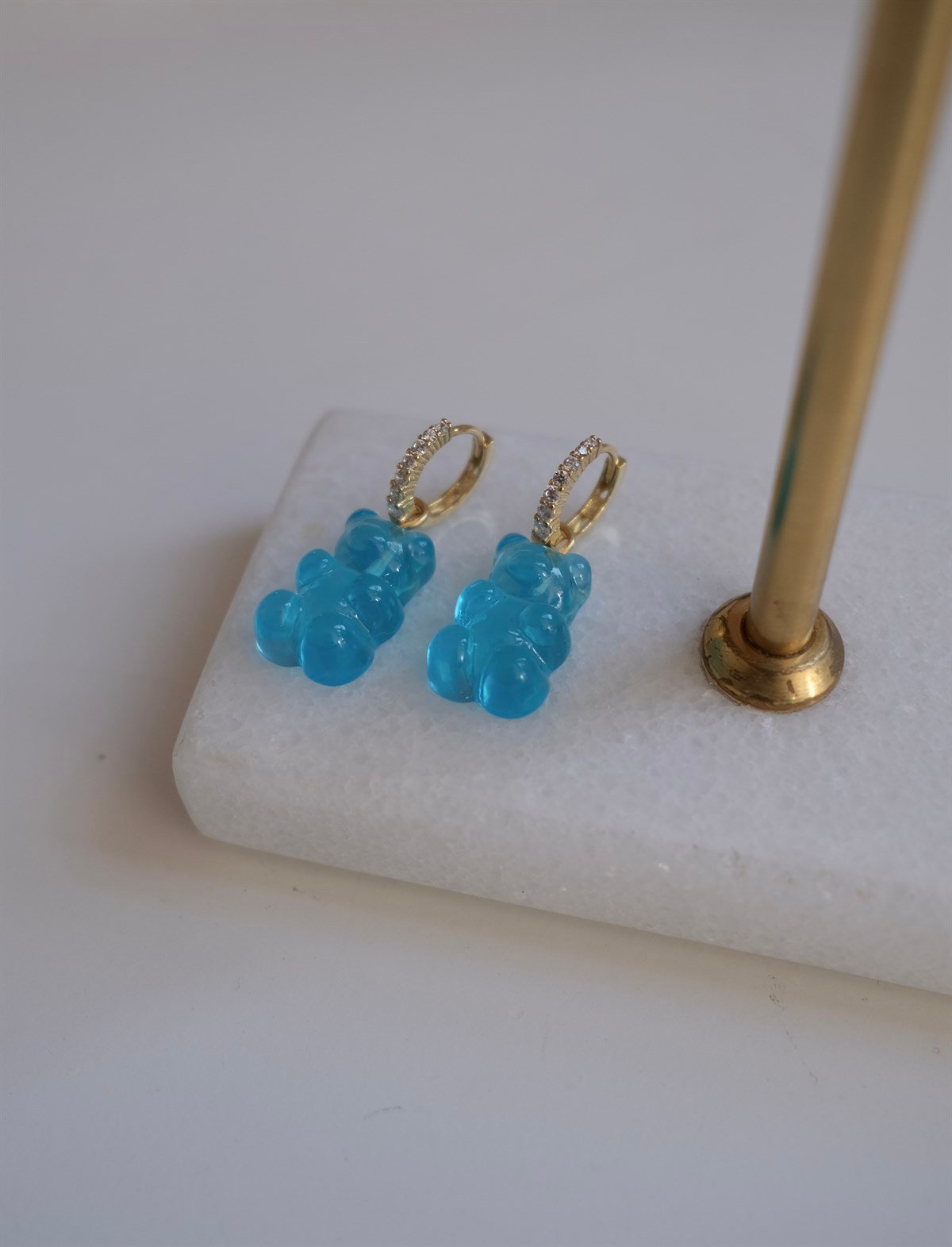 Mavi - 925 Gümüş Gummy Bear / Ayıcık Jelibon Küpe