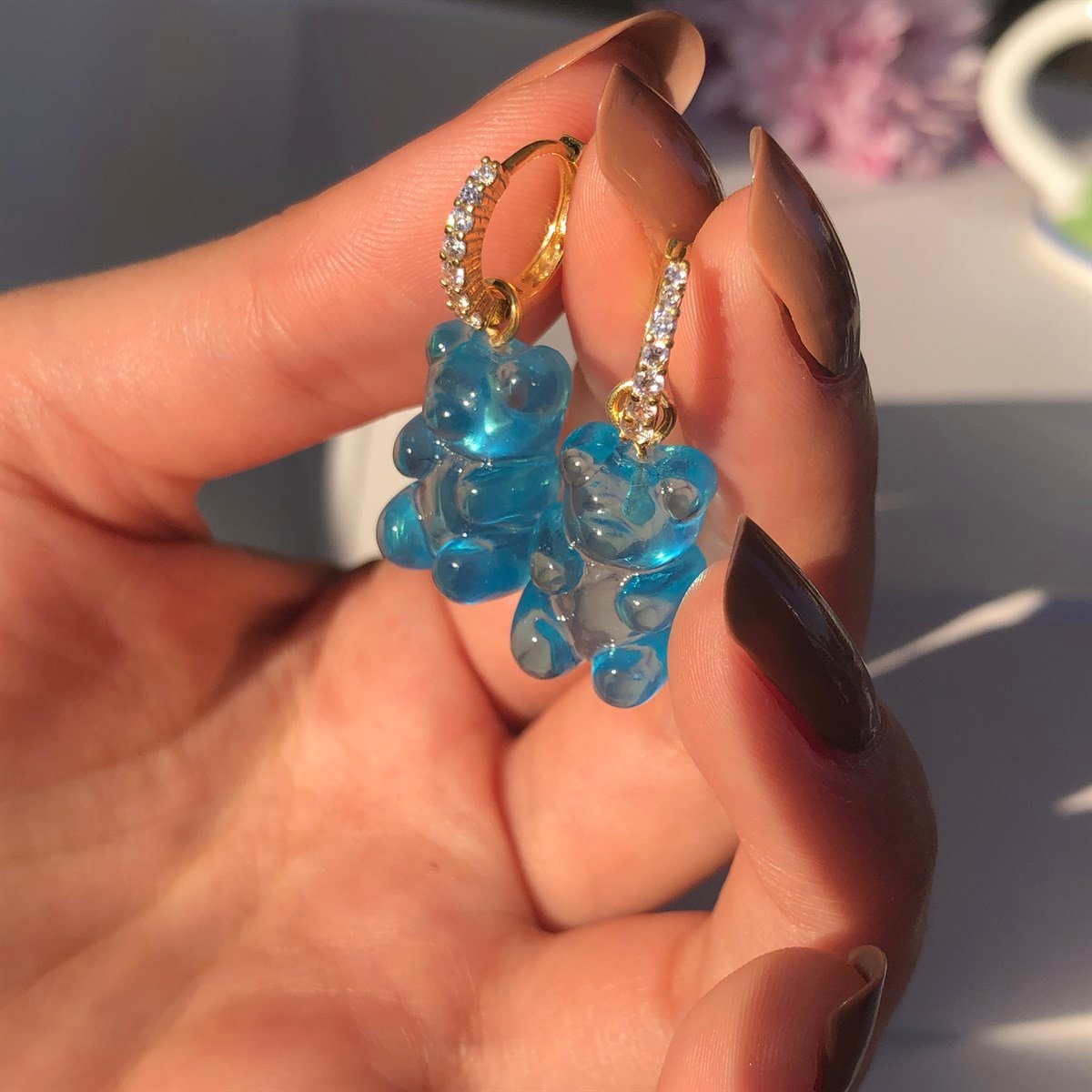 Mavi - 925 Gümüş Gummy Bear / Ayıcık Jelibon Küpe