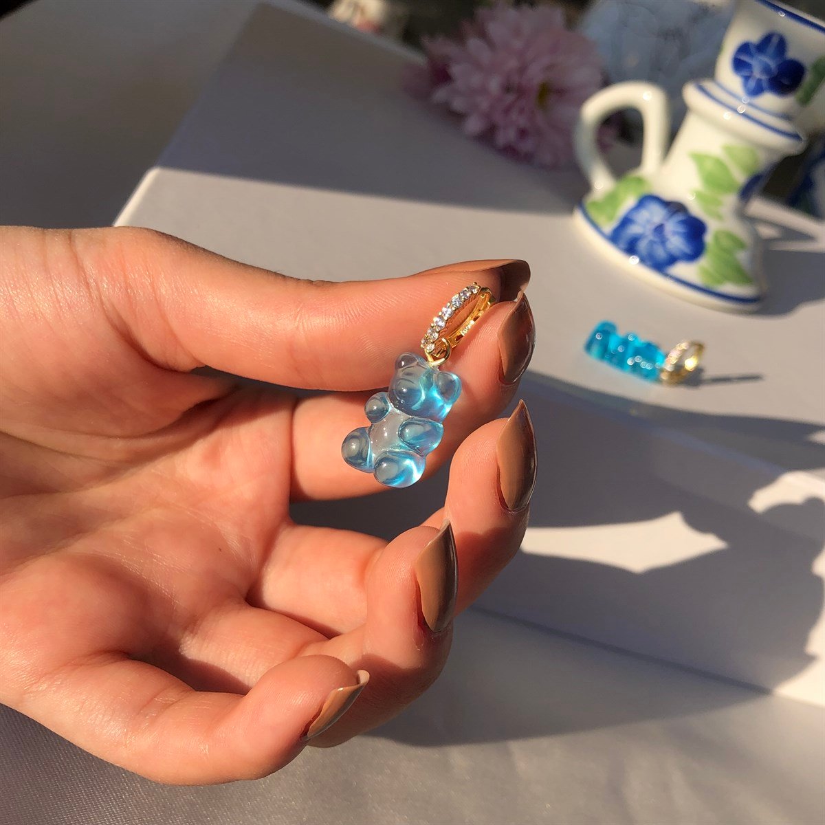 Mavi - 925 Gümüş Gummy Bear / Ayıcık Jelibon Küpe