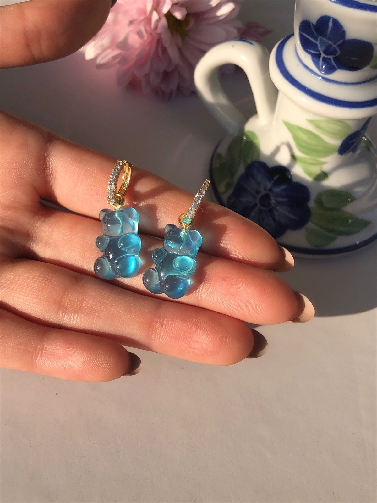 Mavi - 925 Gümüş Gummy Bear / Ayıcık Jelibon Küpe