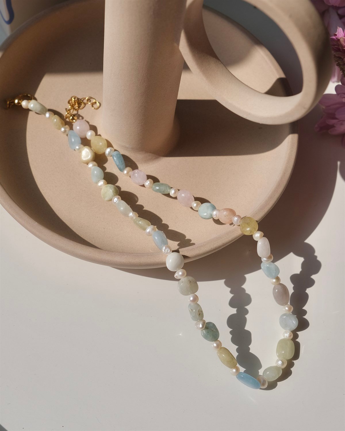 Morganit Doğal Taş Kolye 