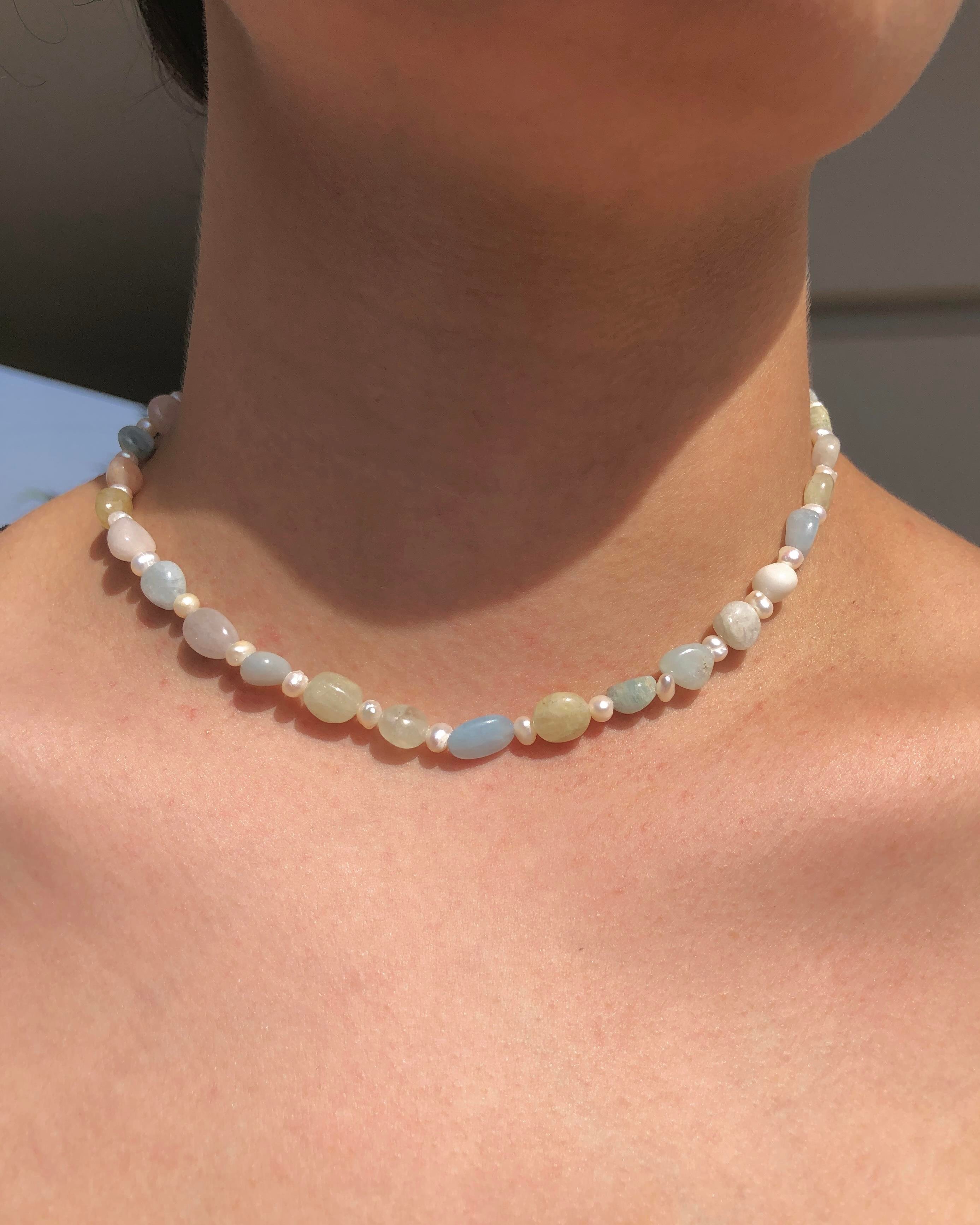 Morganit Doğal Taş Kolye 