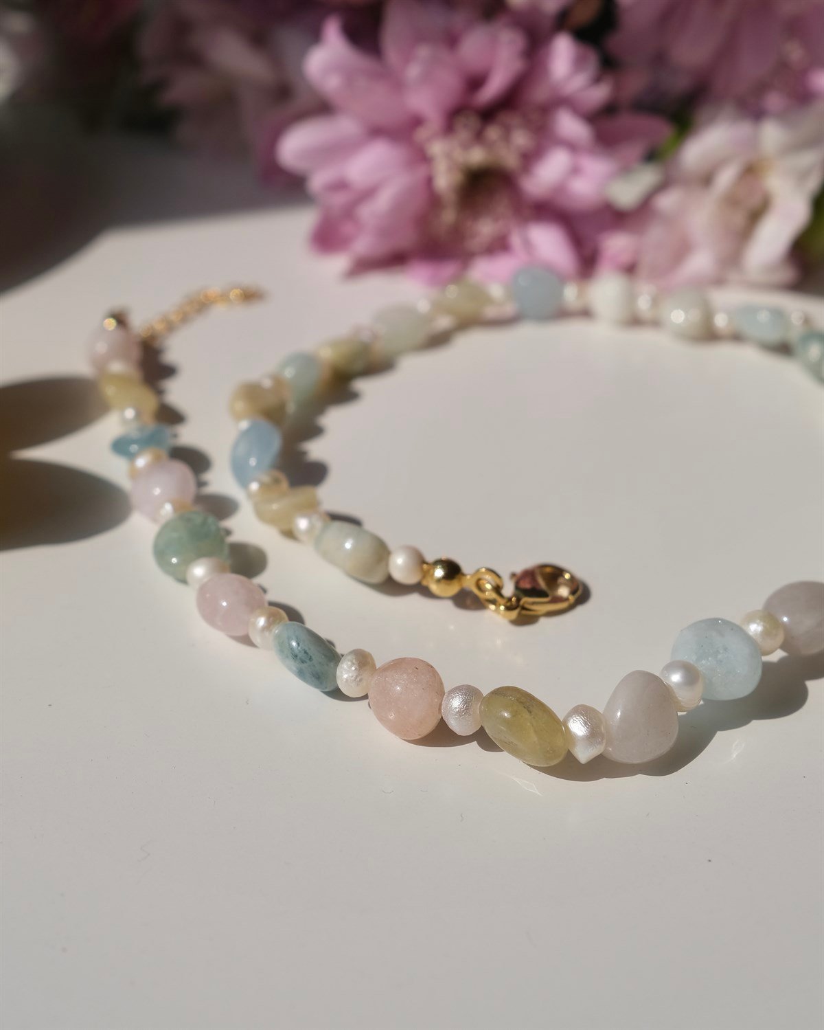 Morganit Doğal Taş Kolye 