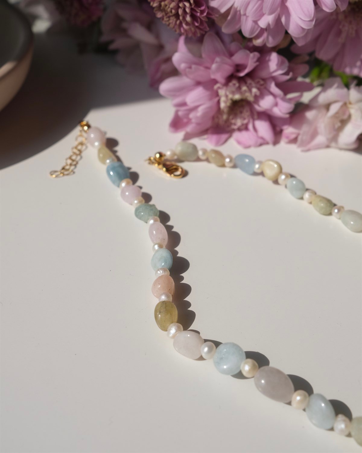 Morganit Doğal Taş Kolye 