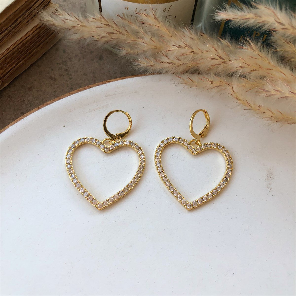 Zirkon Taşlı Kalp Küpe