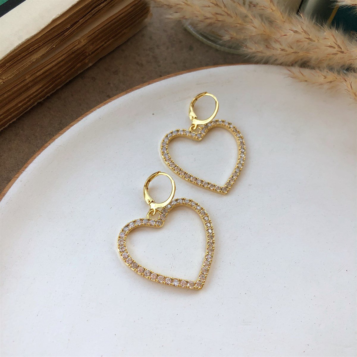 Zirkon Taşlı Kalp Küpe