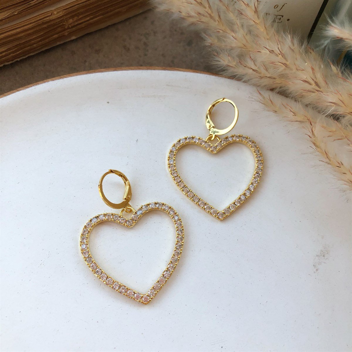 Zirkon Taşlı Kalp Küpe