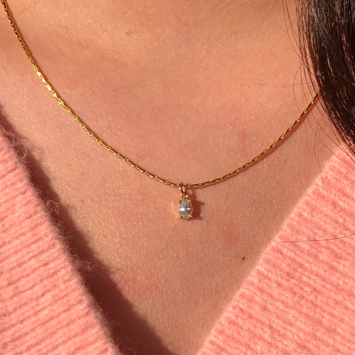 Zirkon Taşlı Minimal Taşlı Kolye