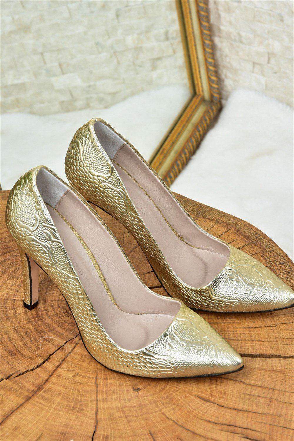 Altın Baskı Kadın İnce Topuklu Stiletto L253971524