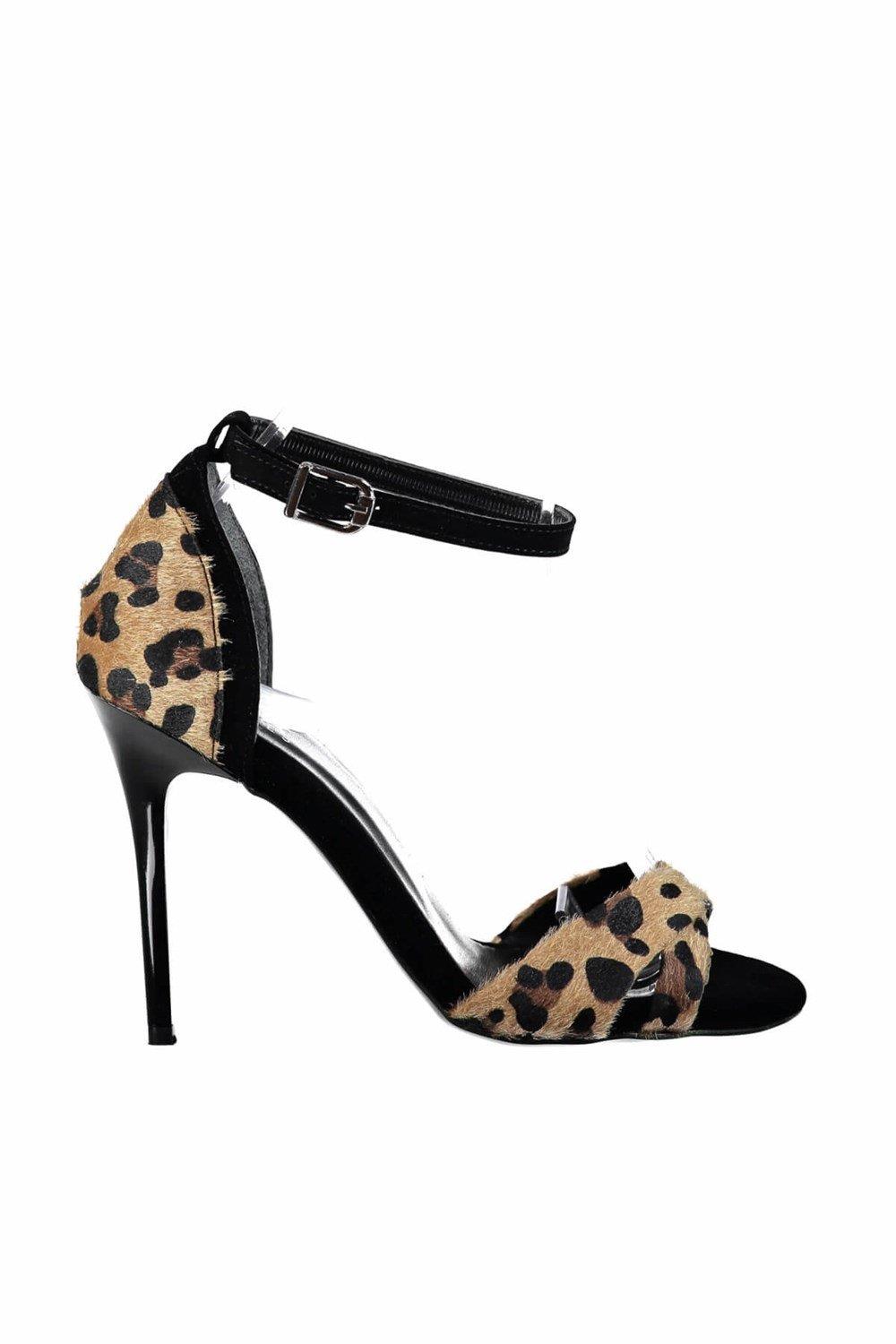 B922113802 Siyah/Leopar Süet İnce Topuklu Kadın Ayakkabı