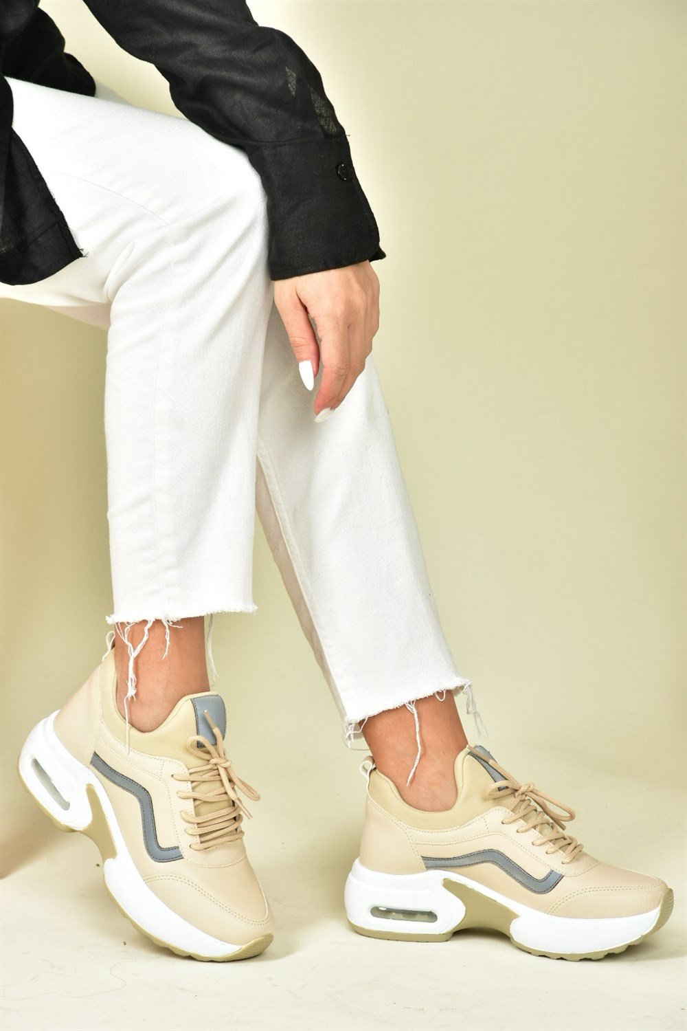 Bej Kalın Tabanlı Sneaker Kadın Spor N702012109