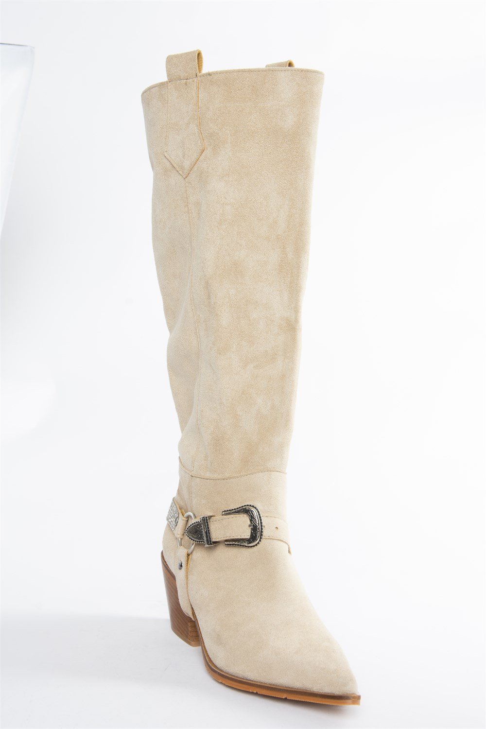 Bej Süet Alçak Topuklu Kovboy Model Çizme N882880702