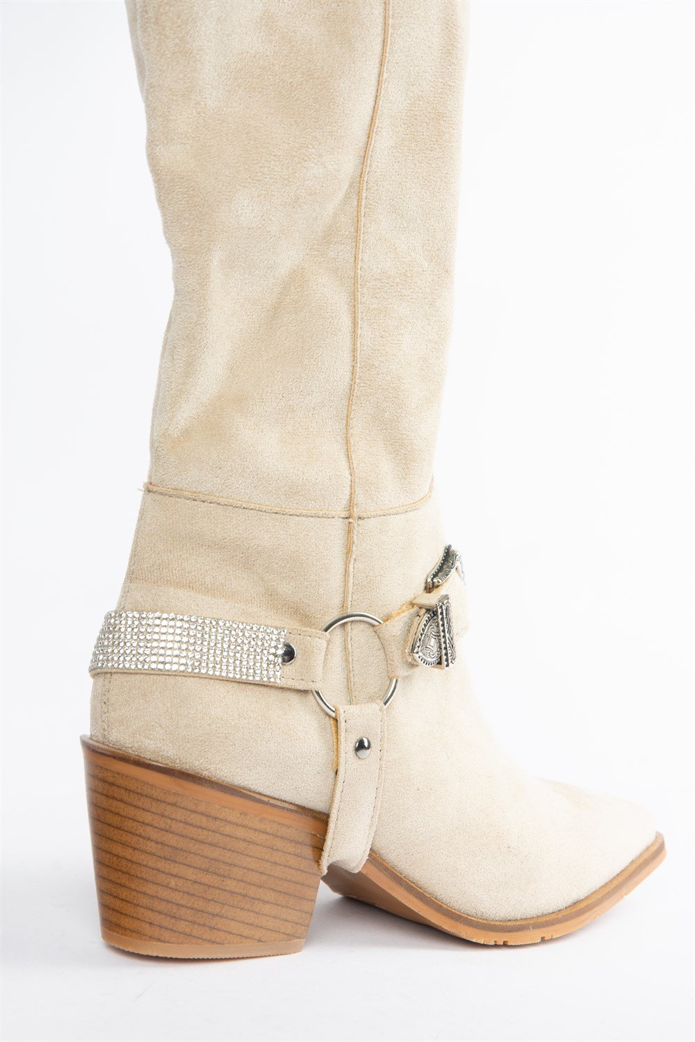 Bej Süet Alçak Topuklu Kovboy Model Çizme N882880702