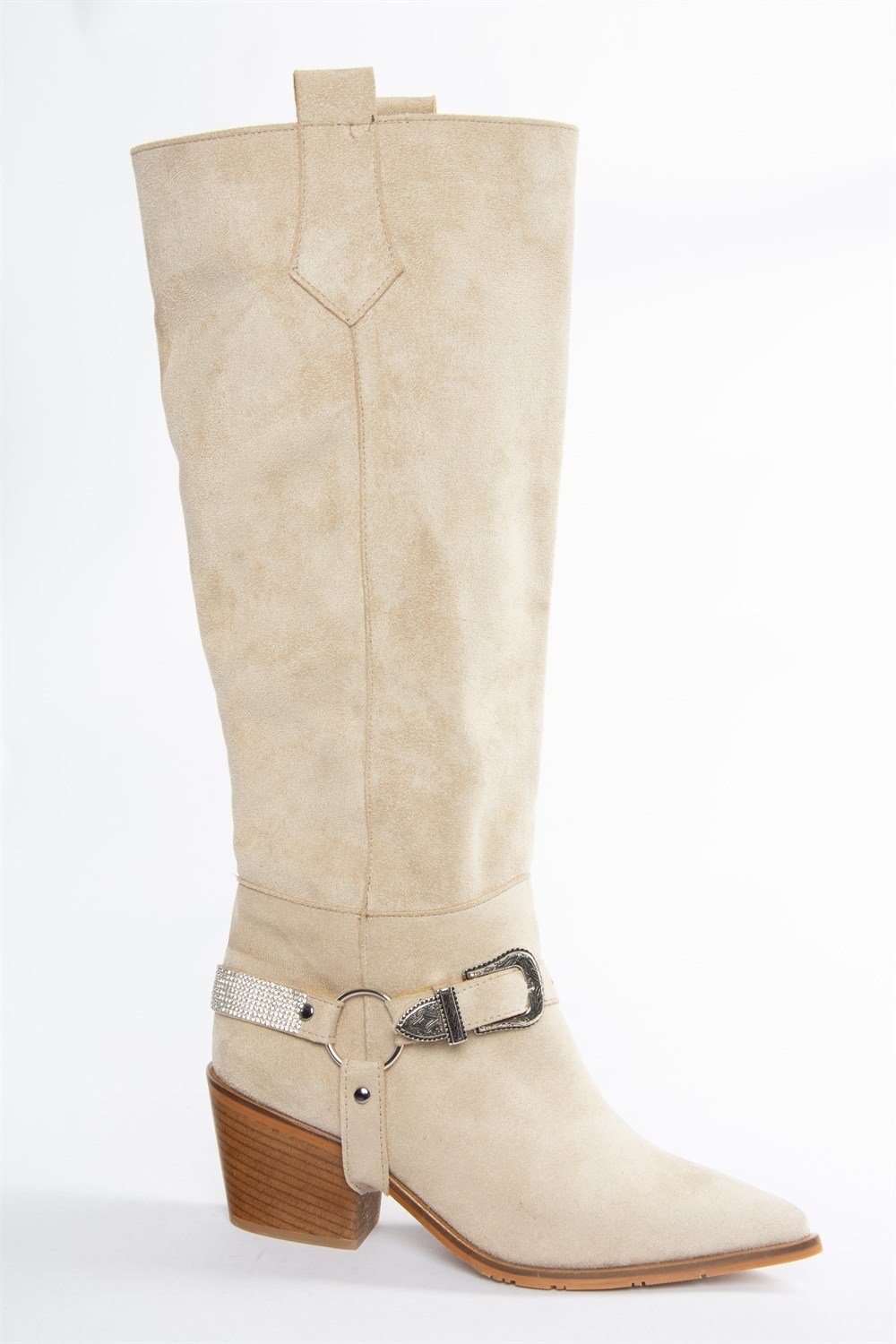 Bej Süet Alçak Topuklu Kovboy Model Çizme N882880702