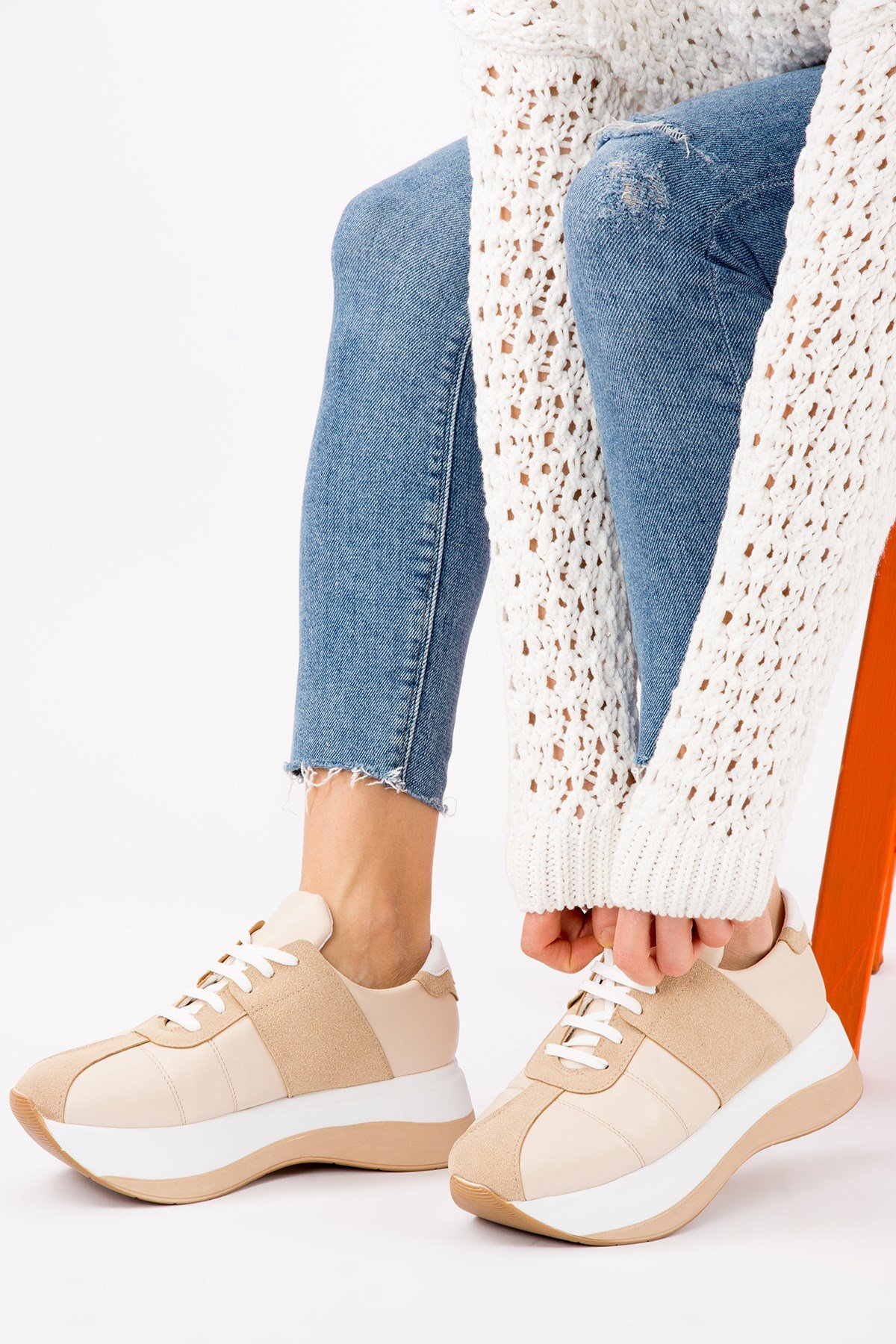 Bej/Beyaz Kadın Sneakers H267052509