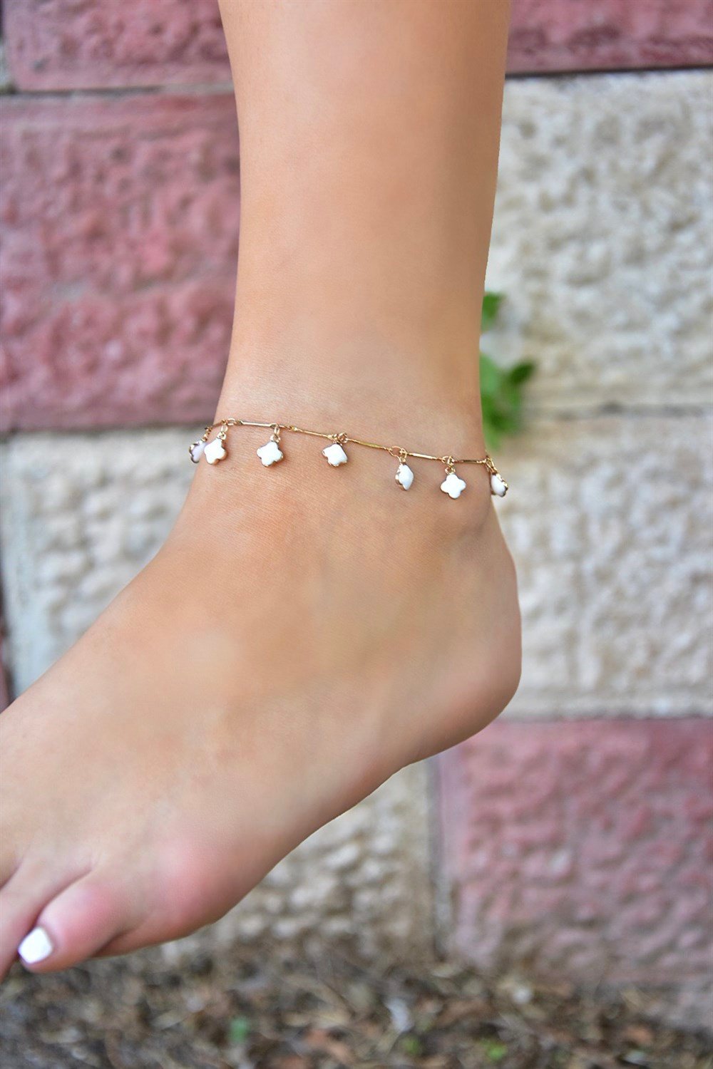 Beyaz Mine Detaylı Sallantılı Geçmeli Zincir Halhal KA061258