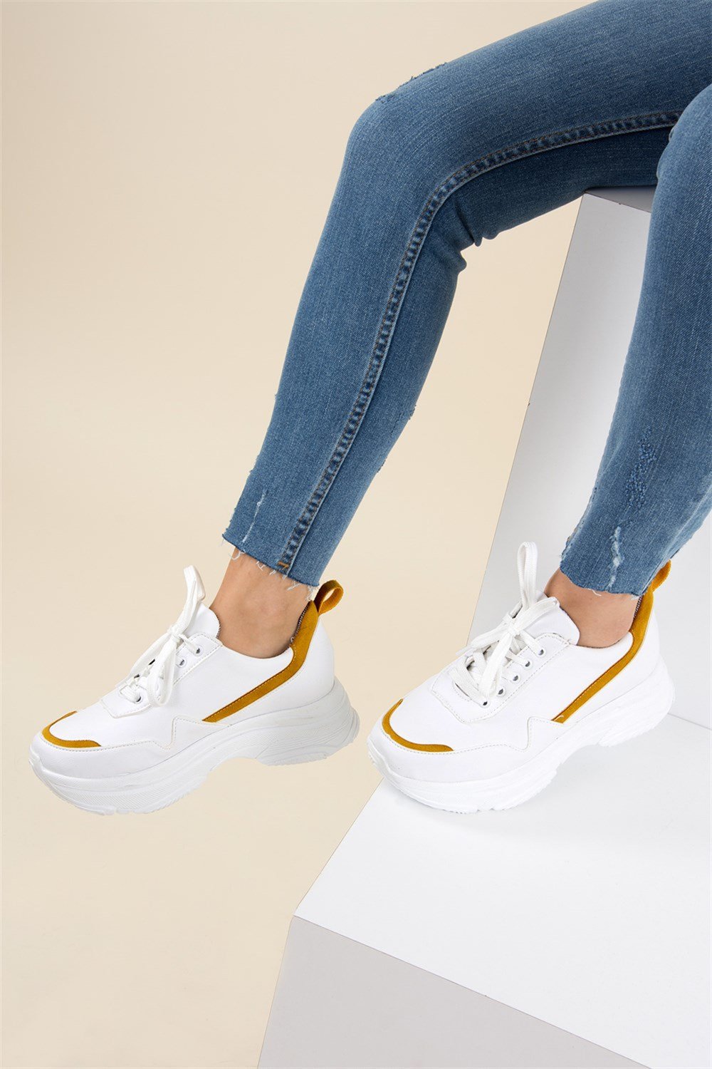 Beyaz/Hardal Kadın Sneakers F367094309