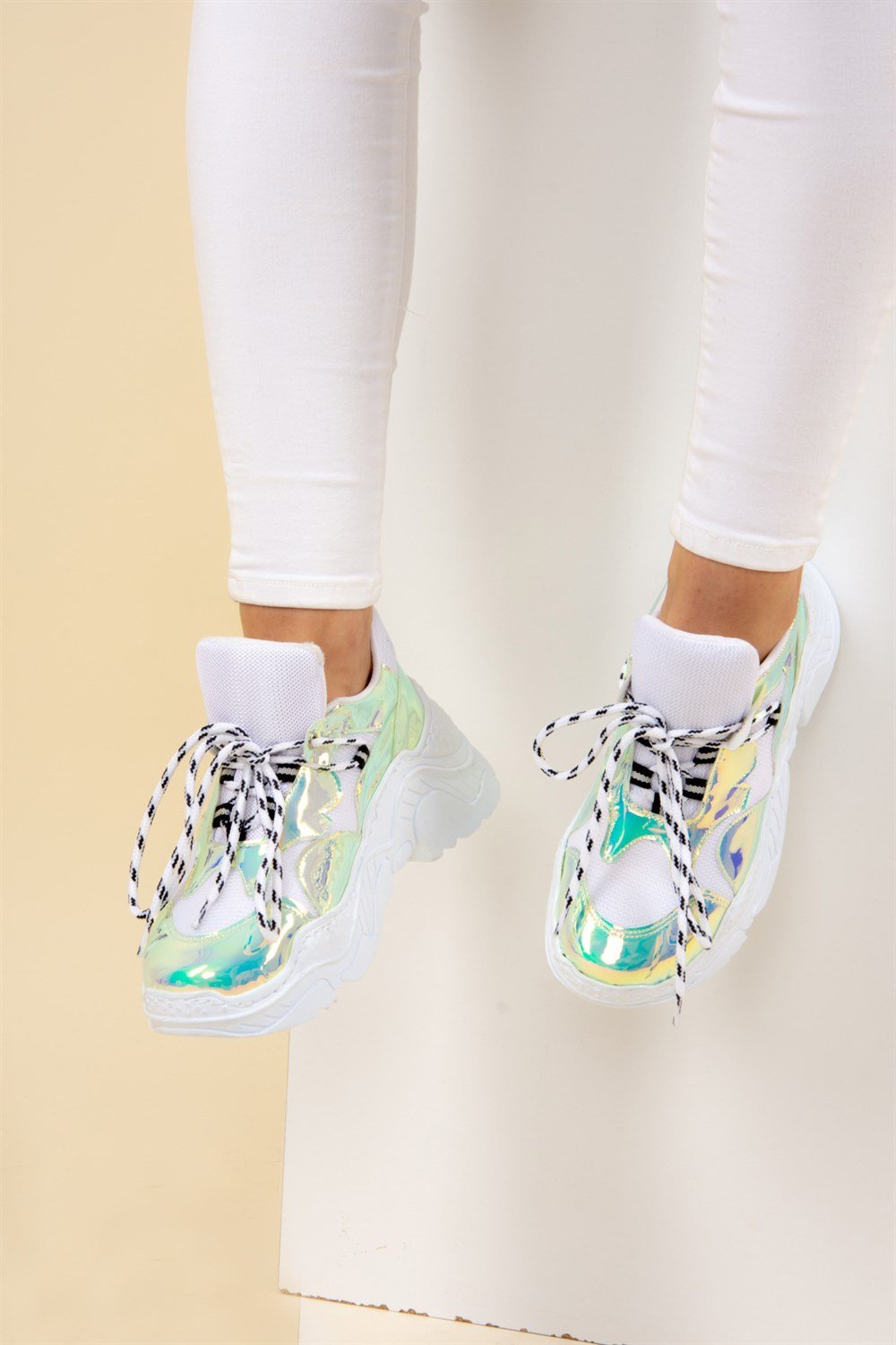 Beyaz/Lame Kadın Sneakers F425773449