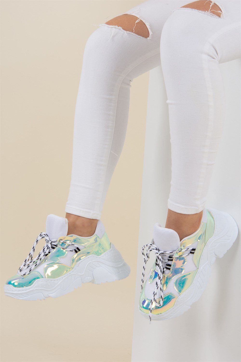 Beyaz/Lame Kadın Sneakers F425773449