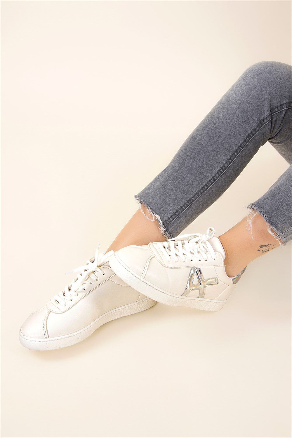 Beyaz/Lame Kadın Sneakers F615646049