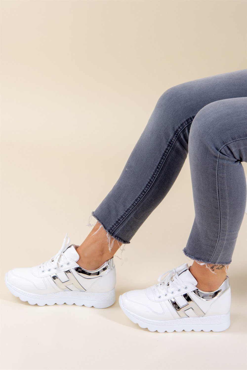 Beyaz/Lame Kadın Sneakers F674018309