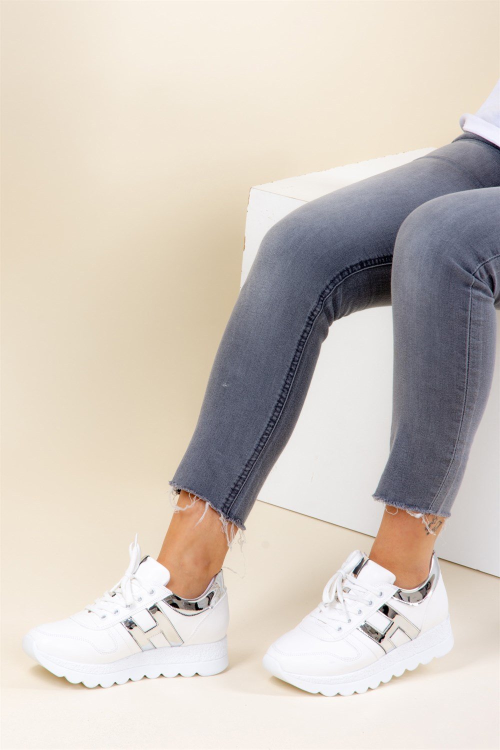 Beyaz/Lame Kadın Sneakers F674018309