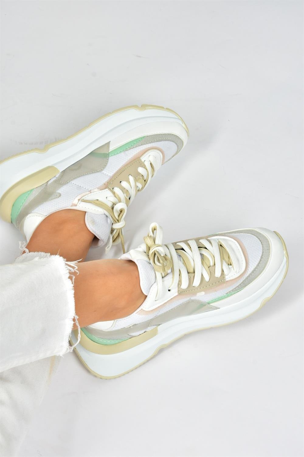 Beyaz/Yeşil Kumaş Günlük Sneaker Spor Ayakkabı P973416004