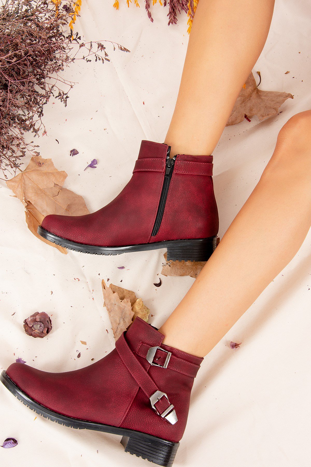 Bordo Baskı Kadın Bot A726193409