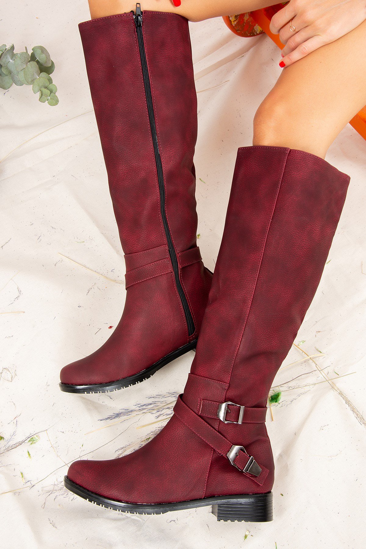 Bordo Baskı Kadın Çizme E726203409