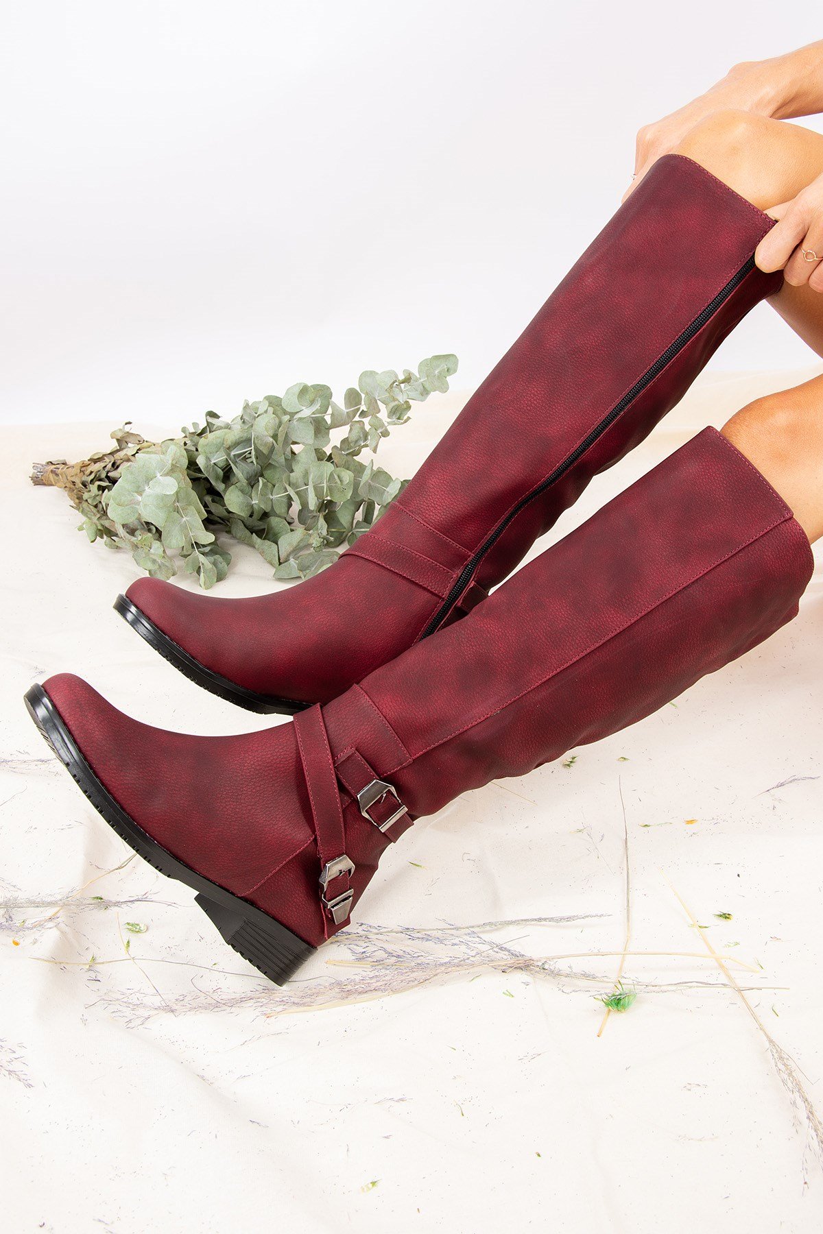 Bordo Baskı Kadın Çizme E726203409