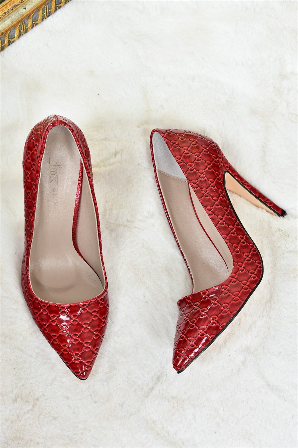 Bordo Rugan Baskı Kadın İnce Topuklu Stiletto L253971524