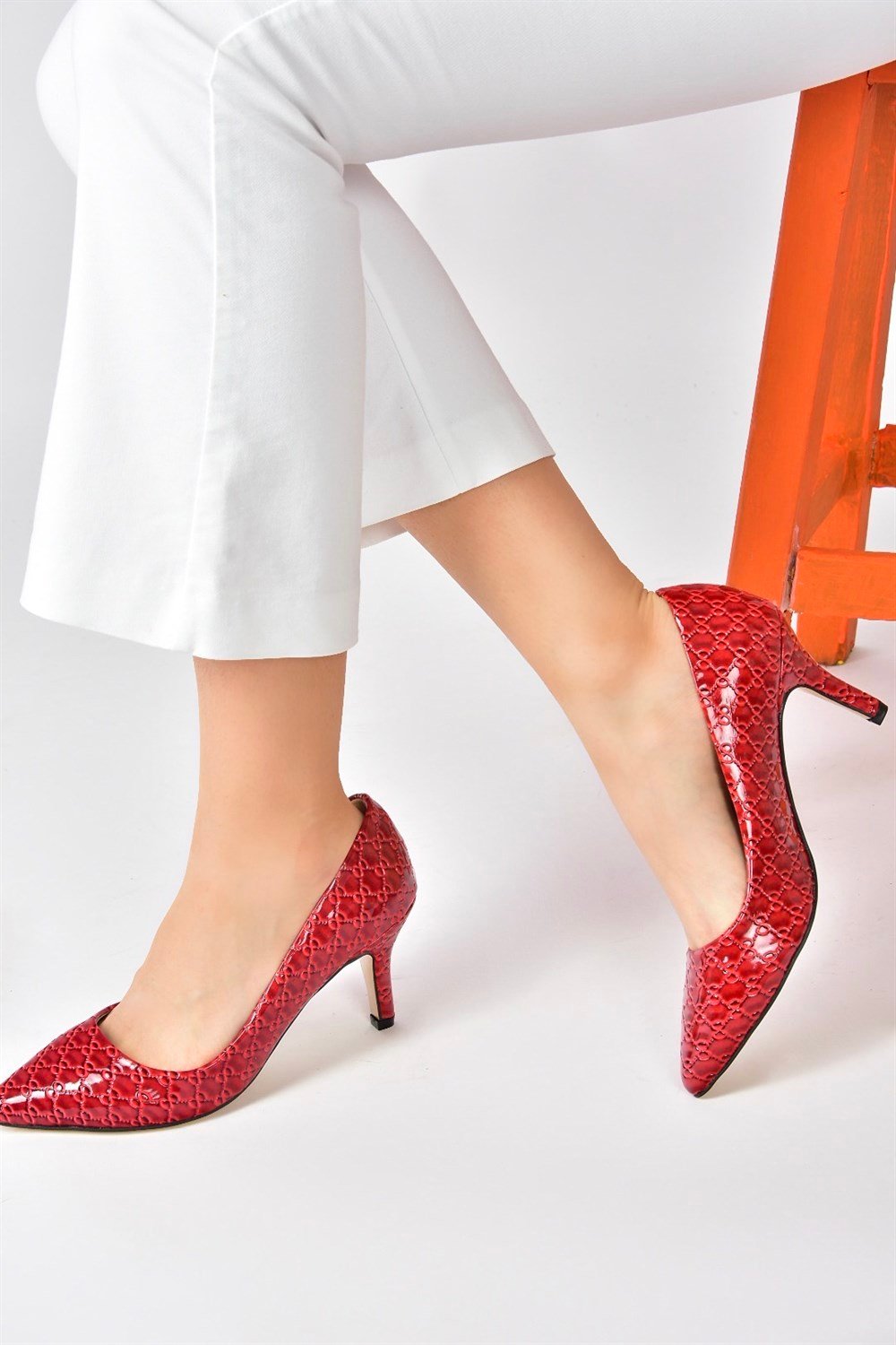 Bordo Rugan Baskı Kadın Ince Topuklu Stiletto L253970024