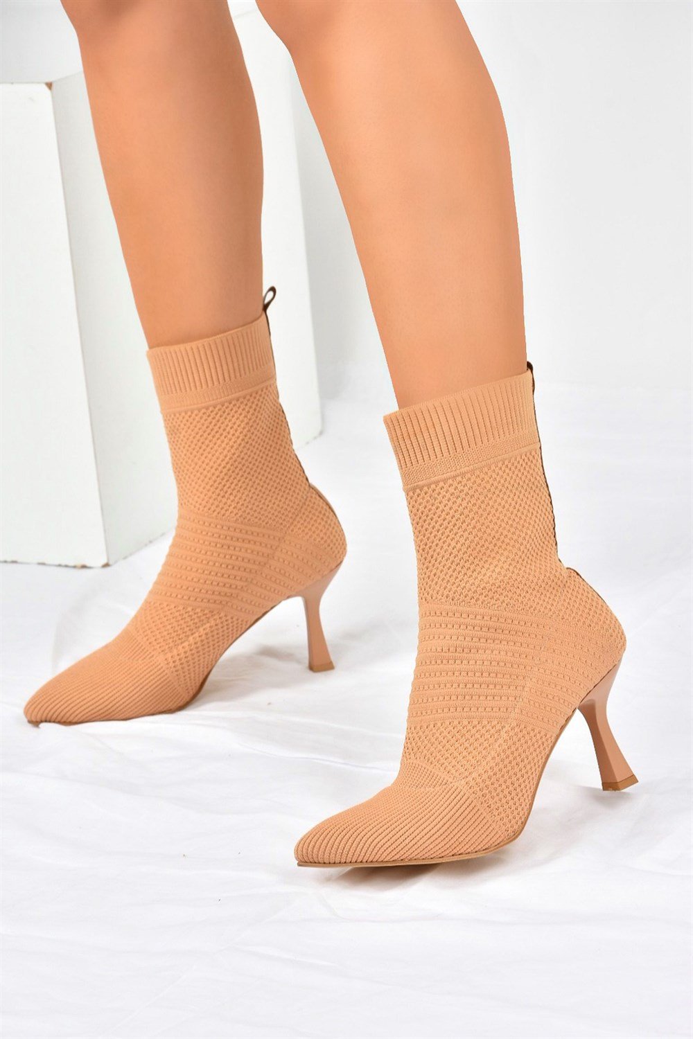 Camel Triko İnce Topuklu  Kadın Bot L799593257