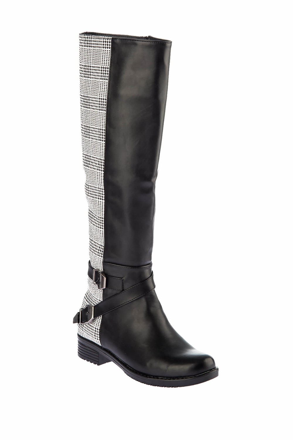 Fox Shoes Beyaz Siyah Ekose Suni Deri Kadın Çizme E726203409