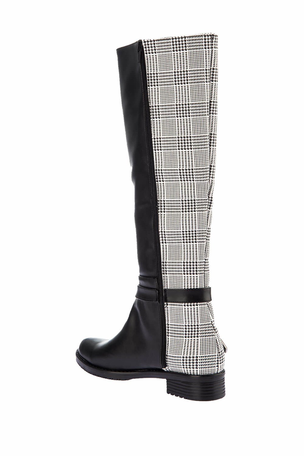 Fox Shoes Beyaz Siyah Ekose Suni Deri Kadın Çizme E726203409