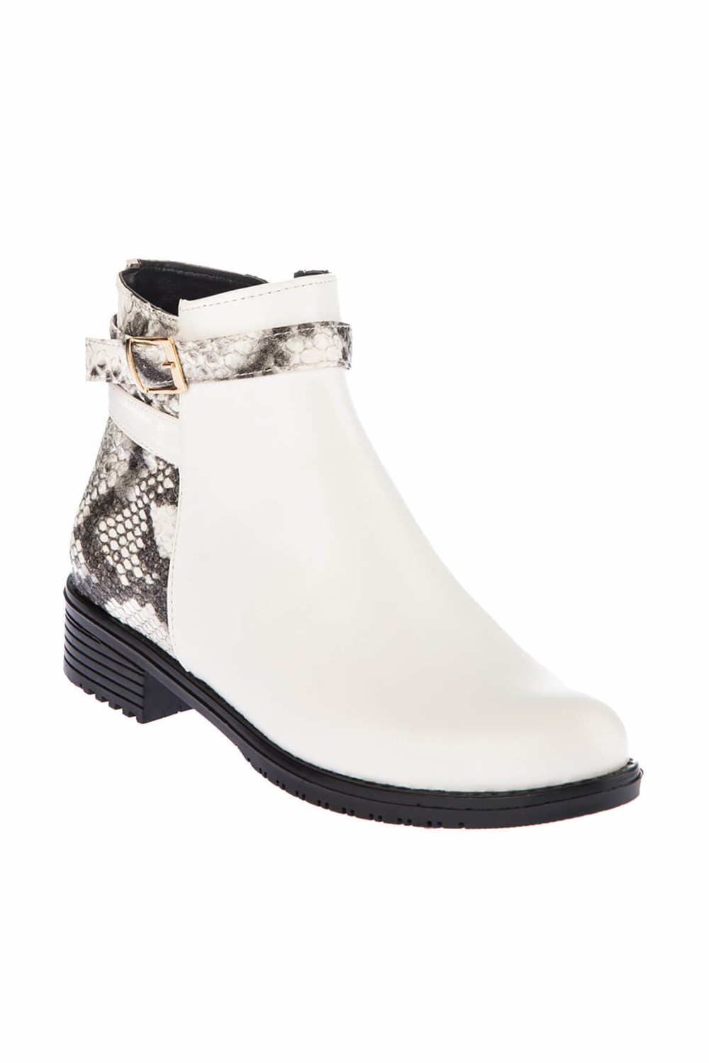 Fox Shoes Beyaz Siyah Yılan Kadın Bot E726350009