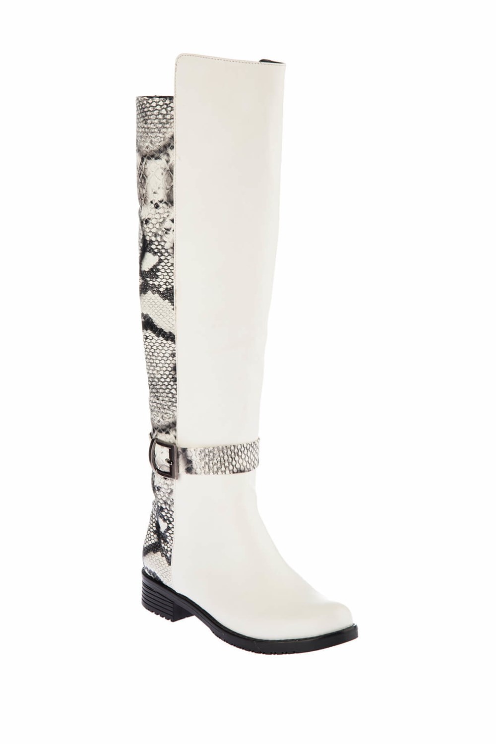 Fox Shoes Beyaz Siyah Yılan Kadın Çizme E726561809